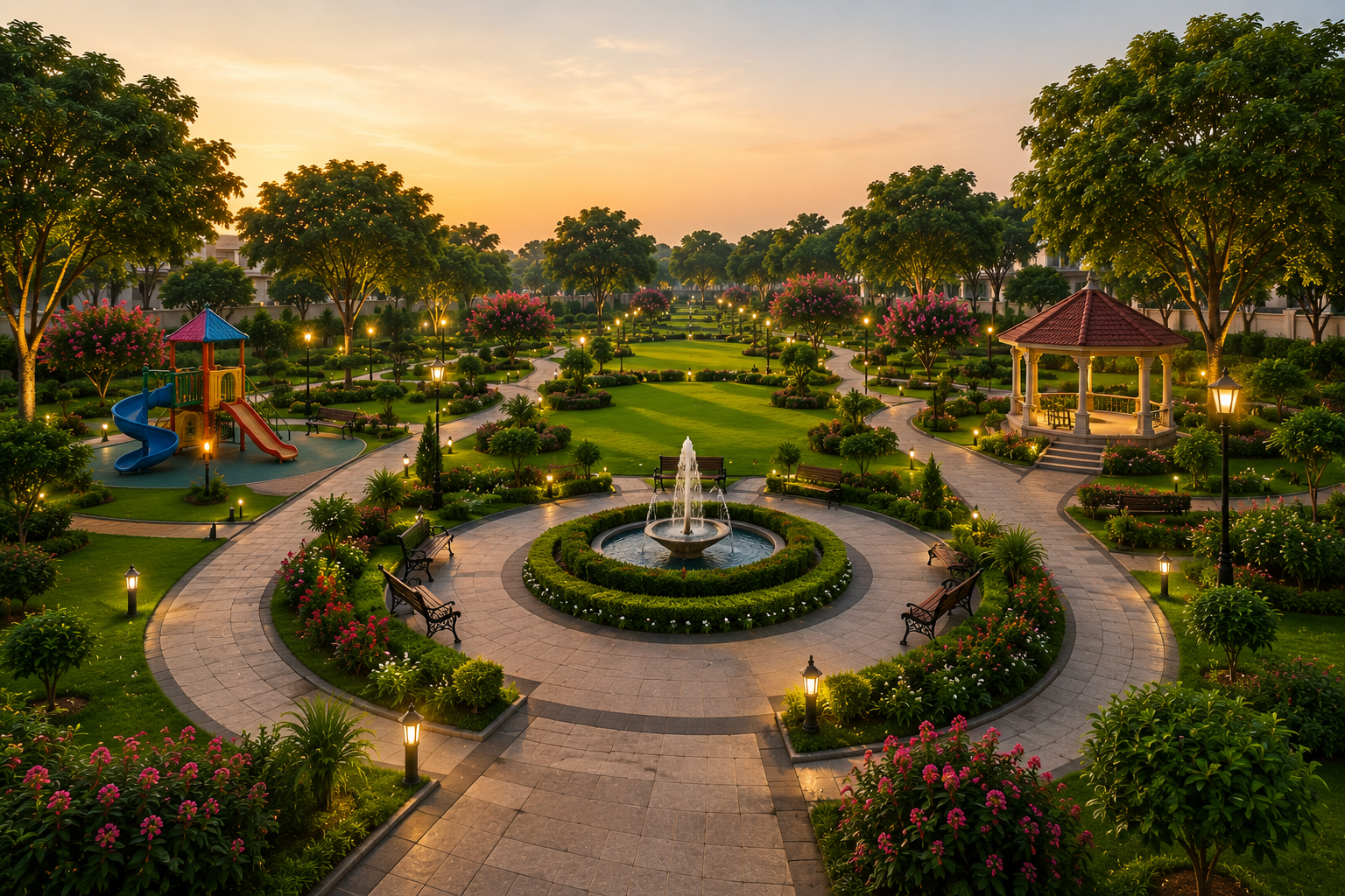 Temple courtyard concept render for Hero Homes Plots Vrindavan